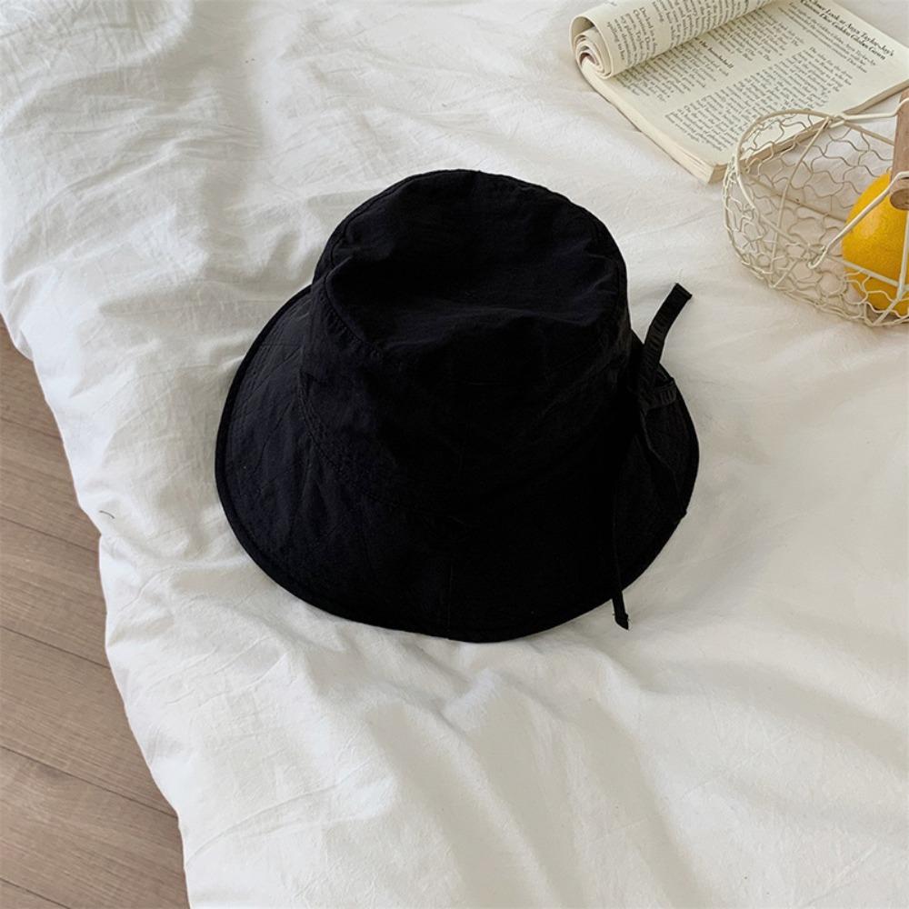 Wide Brim Bow Bucket Hat Solid Color Summer Sun Hat Simple Sunscreen Fisherman Hat  Camping