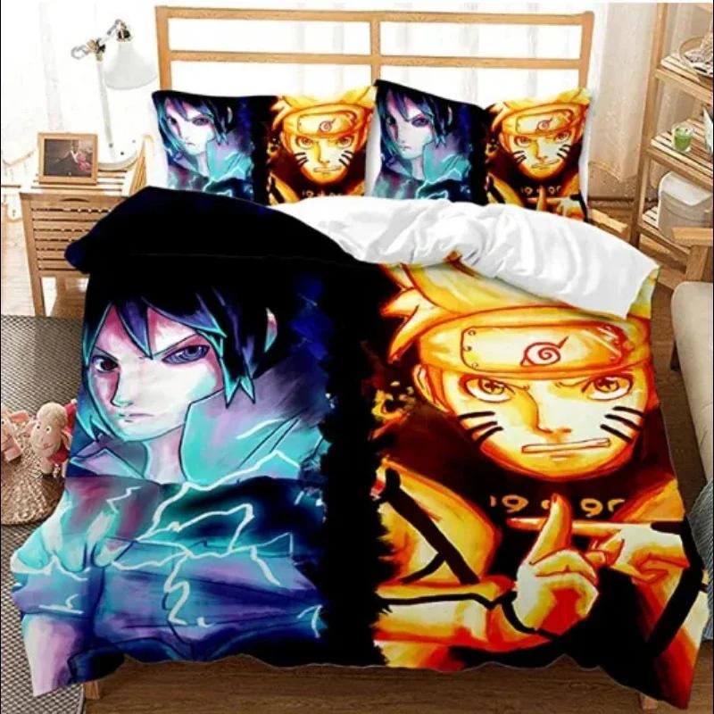 Anime Naruto Bedding Set Double Duvet Cover Comforter Akatsuki Itachi Sasuke Kakashi Sheet Bedspread Birthday Christmas Gift
