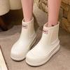 Fashion Solid Rain Boots Women Fleece Platform Rain boots Non-Slip Boots Women Ankle Rubber Boots Outside Slip-on Water Shoes