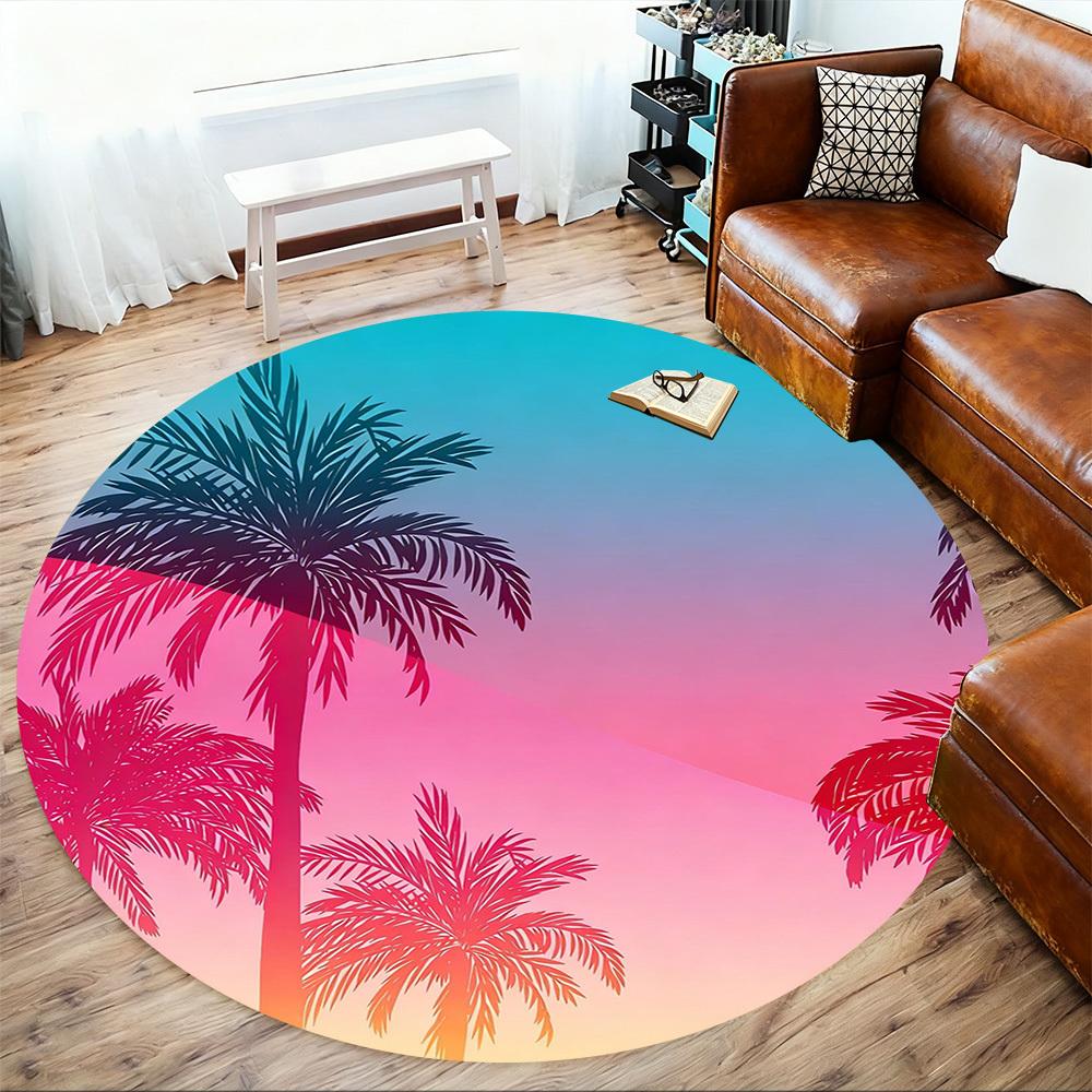 1pc palm trees sunset Round Chair mat office Area Rug - Non-Slip, Floor Mat for Office, Bedroom, and Indoor Decor p127258