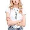 Braided Shoestring Flower Stone Bolo Tie Carved Charm Cowboy Necktie Necklace