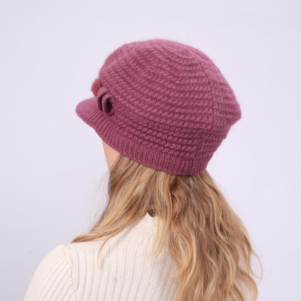 New Autumn and Winter Women's Peaked Cap Solid Color Knitted Hat Plus Velvet Warm Beret