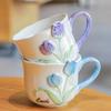 High Looking Underglaze Color Electroplated Tulip Series Ceramic Mug Girl's Favorite Cup Couple Pair Cup Ins Style