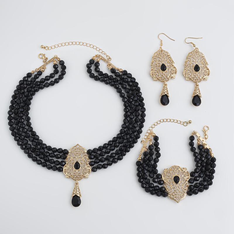 European and American jewelry high-end fashion temperament necklace retro multi-layer crystal necklace earrings bracelet set