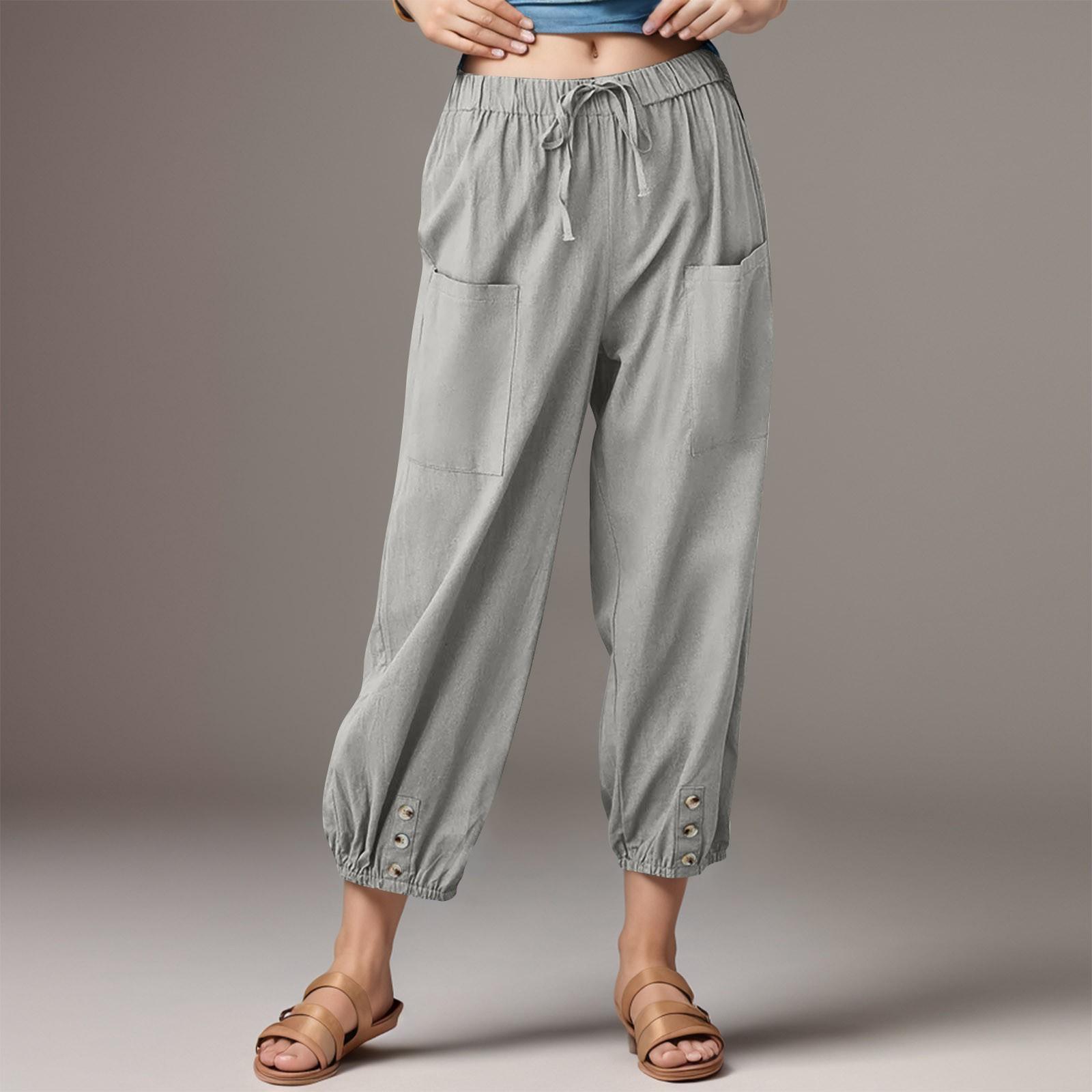 

Женские модные однотонные льняные хлопковые леггинсы с карманами, эластичные повседневные брюки XXXL