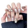 New Autumn And Winter Handmade Nail Stickers Pure Color Cat Eye French Style Flashing Rhinestone False Nails