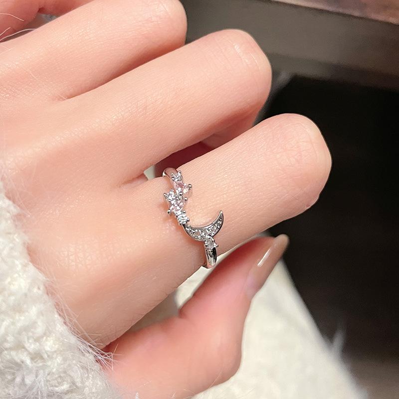 Nischendesign Mond Ubimos Schlichtes und modisches offenes Ring-Set Voll von Diamanten Zirkonring
