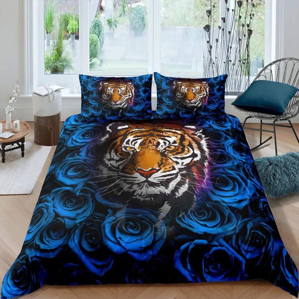 Rose Soft Duvet Cover Set, Rose From Blue Flame Print,Valentine's Day Soft Duvet Cover Set, Warm Comforter Cover Floral Beding Set,Pilowcase