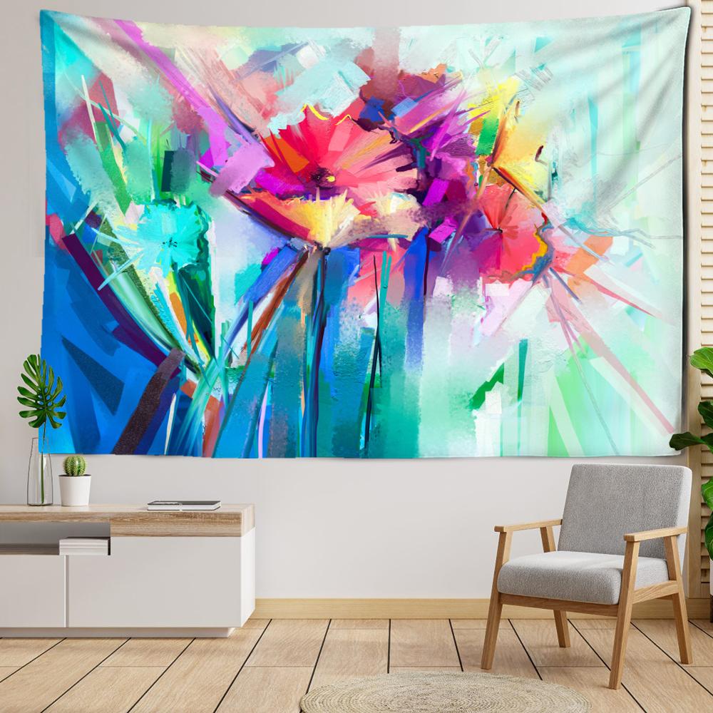 

Голубой цветок Картина маслом Гобелен Настенный гобелен Хиппи Тапеция Простое искусство Гостиная Эстетический декор комнаты 200x150CM