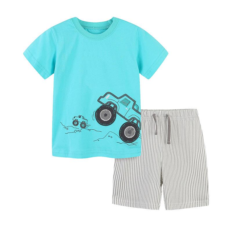 Summer Boys' European & American Style Short-Sleeve T-Shirt & Knitted Cotton Shorts Two-Piece Set