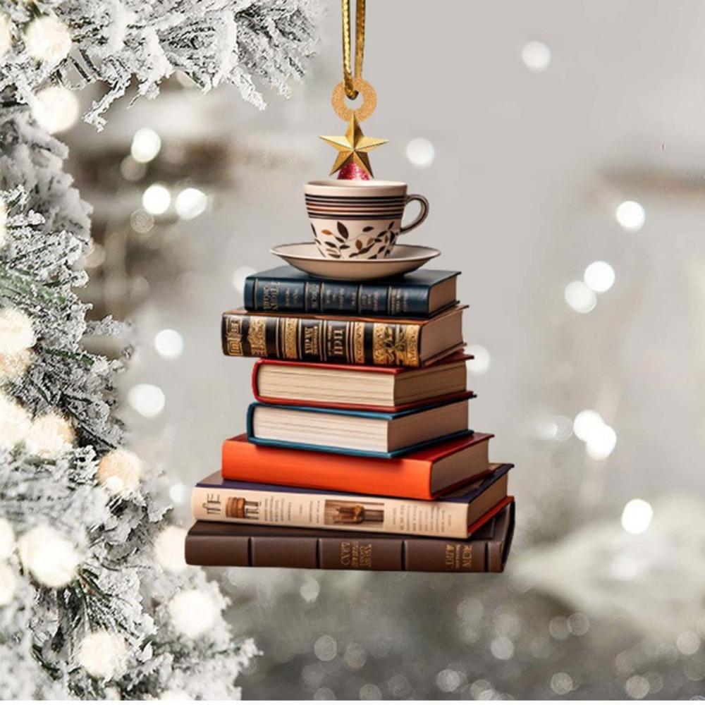

Christmas Tree Shaped Bookshelf Pendant Book Stacking Decoration Christmas Flower Wreath Acrylic Decoration New Year Decoration