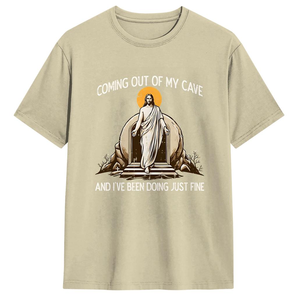 Streetwear TShirt Coming Out of My Cave the Jesus Resurrection Easter Cotton TShirts Tee Shirt Summer Aesthetic Short Sleeve