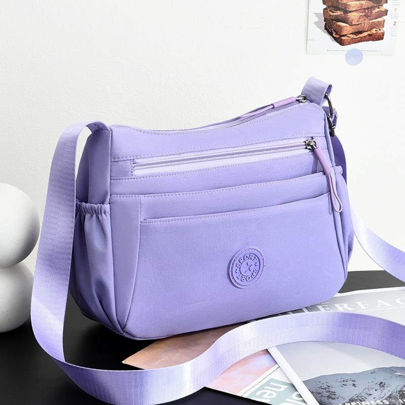 Leisure Simple Women's Shoulder Bag Nylon Multi Pockets Waterproof Messenger Bag Solid Color Female Shoulder Bag for Outings