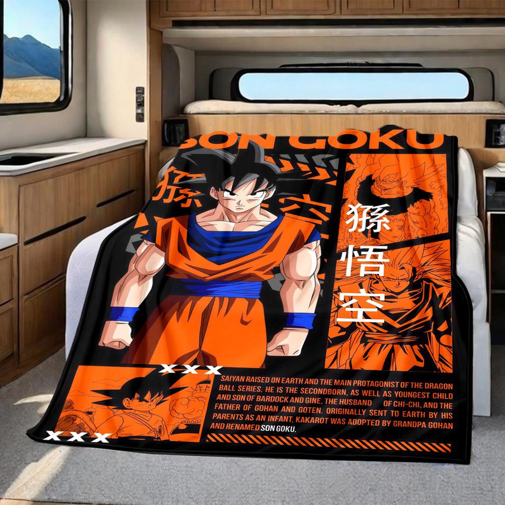 1pz Coperta in Flanella con Stampa Son Goku, Alta Qualità per Tutte le Stagioni, Decorazione per la Casa, Calore e Comfort, Perfetta per Regali di Natale