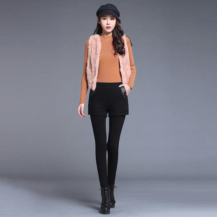 Velvet High Waist Women's 2-in-1 Elastic Pants Skirt: Plush, Thick, Non-Falling Jumpsuit for Autumn/Winter - Warm, Large Size, Slim Fit