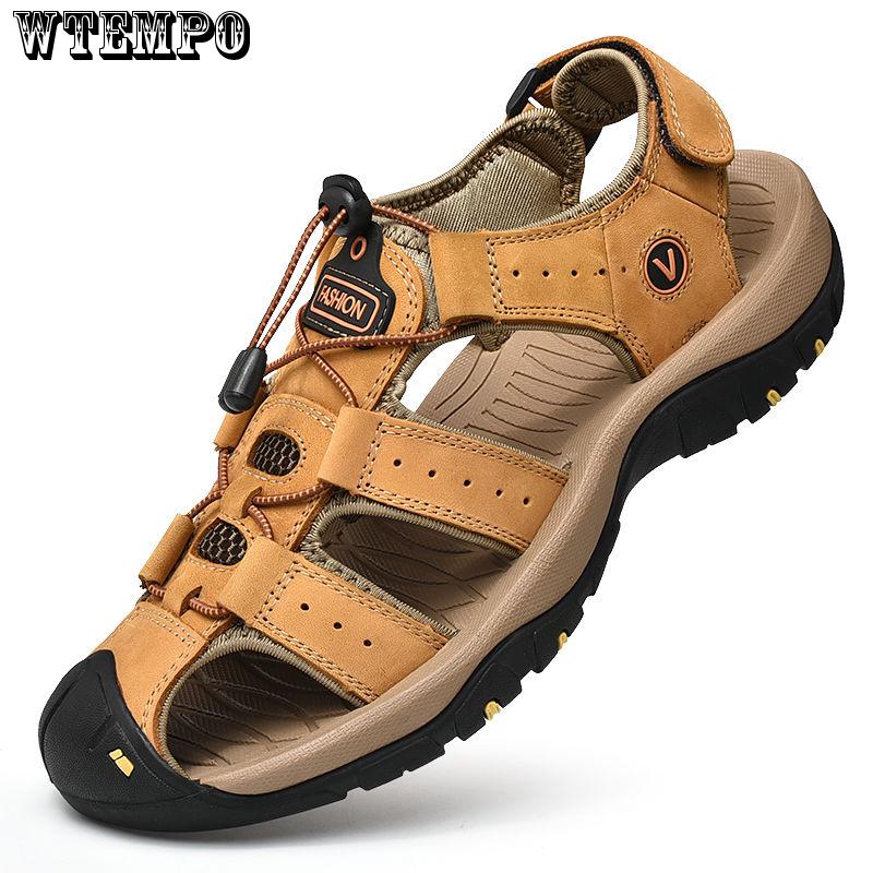

Летняя обувь для забродов, сандалии на плоской подошве из натуральной кожи, дышащая пляжная обувь, повседневная походная обувь 44