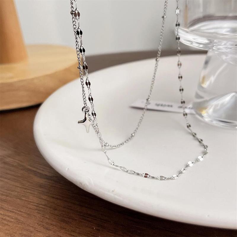 Cross Star Double Sequined Neck Chain Necklace Hip Hop Personality Choker Female Collarbone Chain Lip Chain