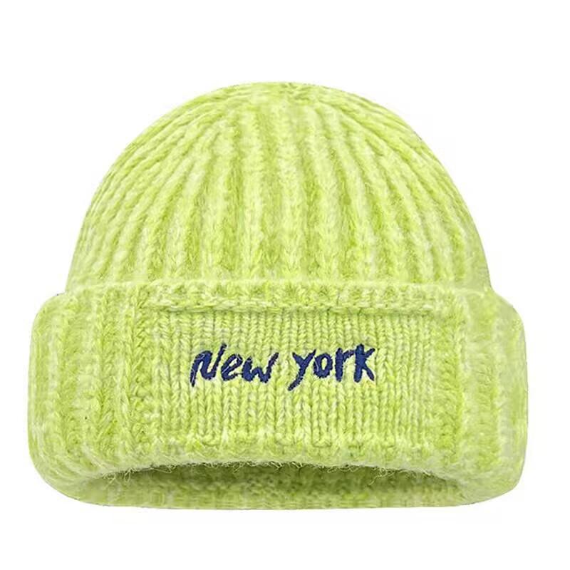 Knit Beanie Hat New York Letter Embroidery Warm Cold Resistant Winter Autumn Fashionable Cotton Breathable Women One Size