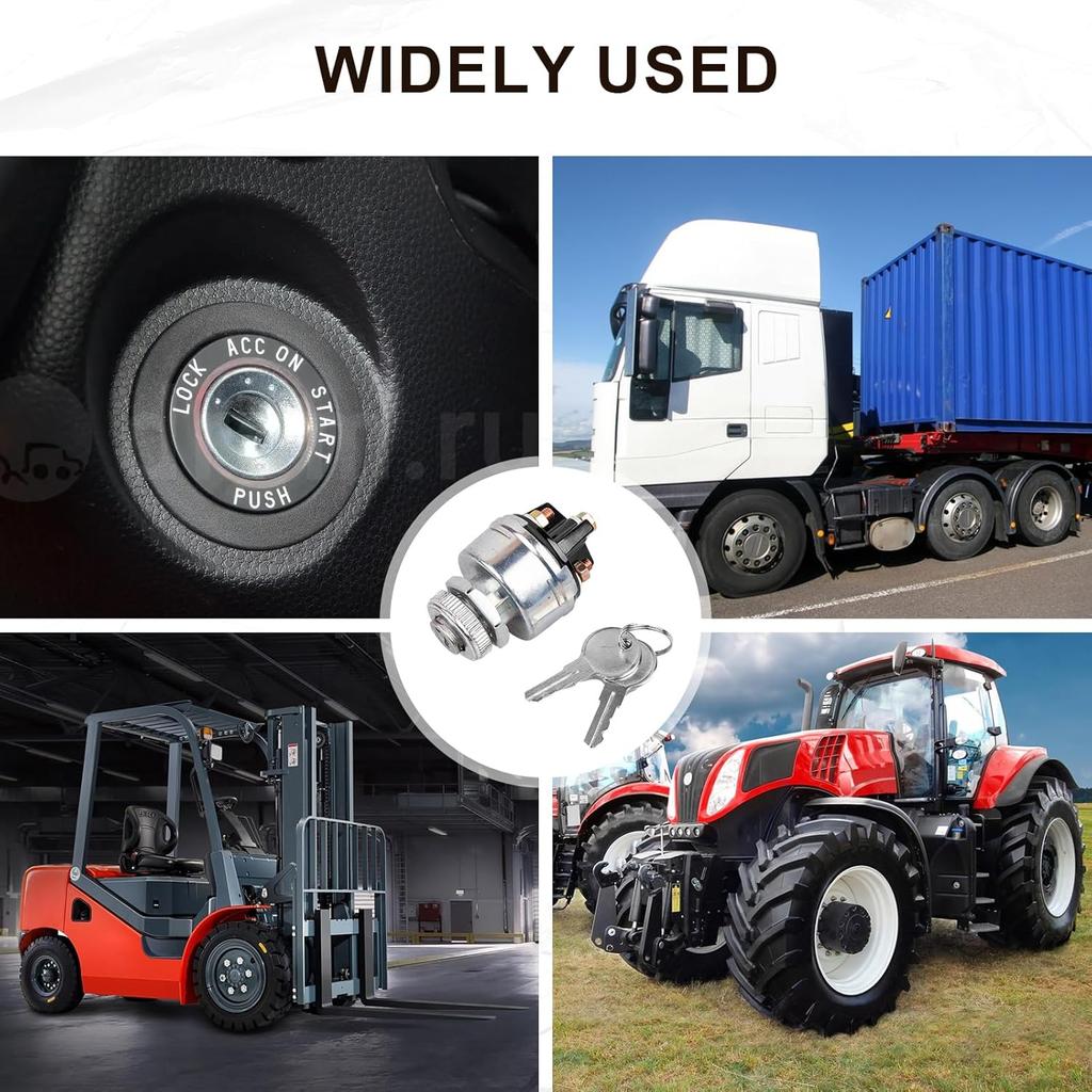 Ignition Switch With Key, Siasky 4 Position Universal Key Switch, Starter Switch 12V Fit Forklift, Car, Trailer, Tractor, Truck, Acc/Off/IGN/Start