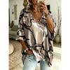 Women's large size V-neck top, elegant and comfortable simple striped pattern print large size women's V-neck T-shirt