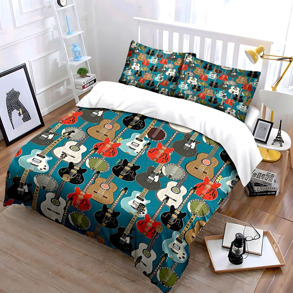Colorful Guitar Bedding Set Bedding Duvet Cover Set Duvet Cover Pillowcases (1 * Duvet Cover 2 * Pillowcases, without duvet insert)