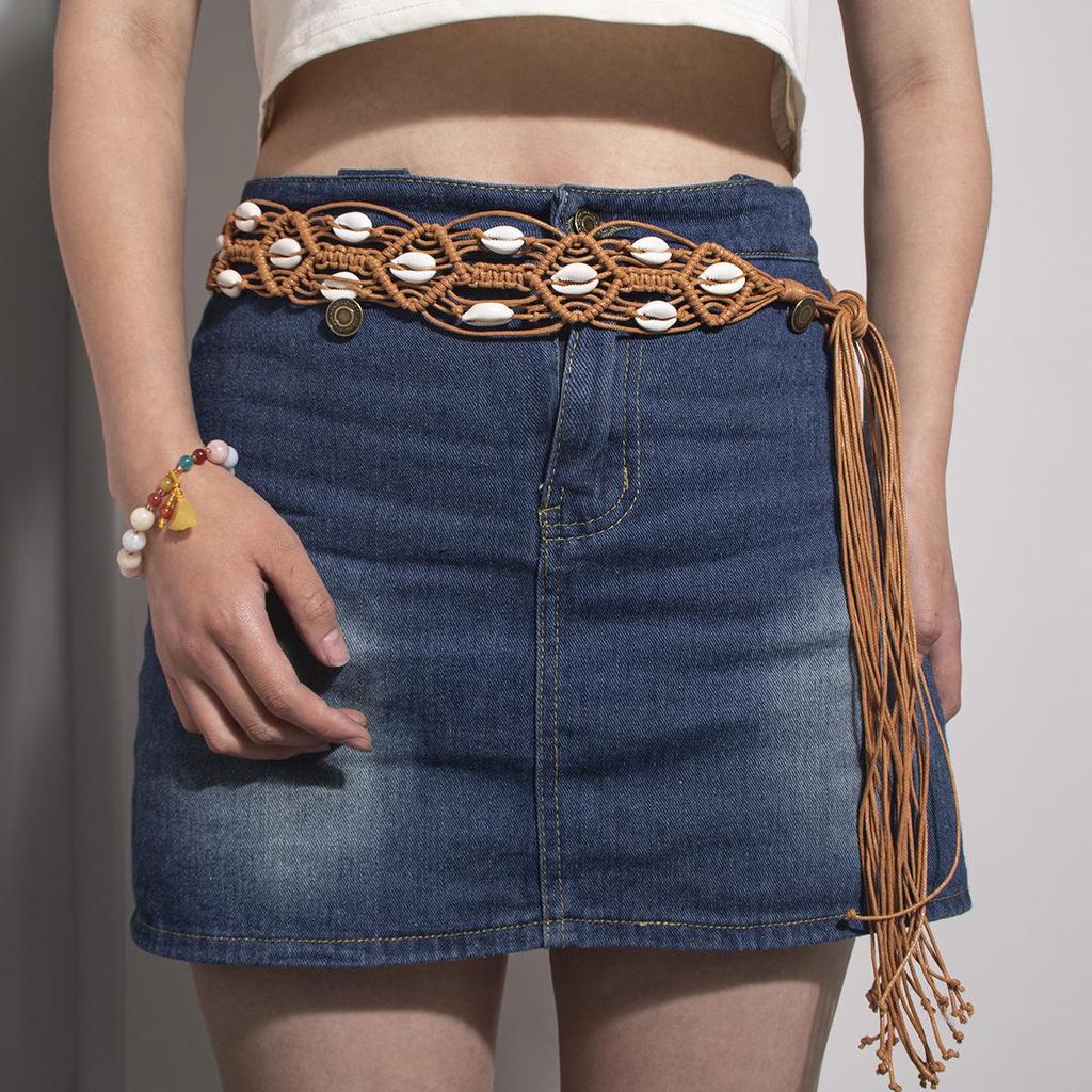 European & American Bohemian Style Cotton Rope Shell Waist Belt for Women