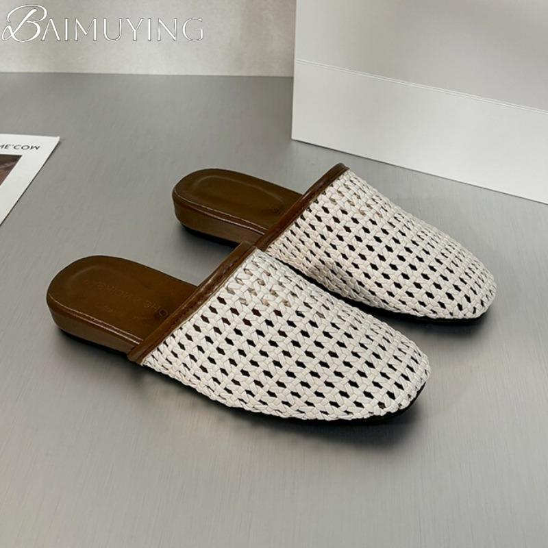 Modne Tkane Damskie Kapcie Casualowe Mokasyny Buty Kobieta Muły Płaskie Sandały Lato 2025 Trend Wygodne Miękkie Skórzane Płytkie Sukienka Zapatos