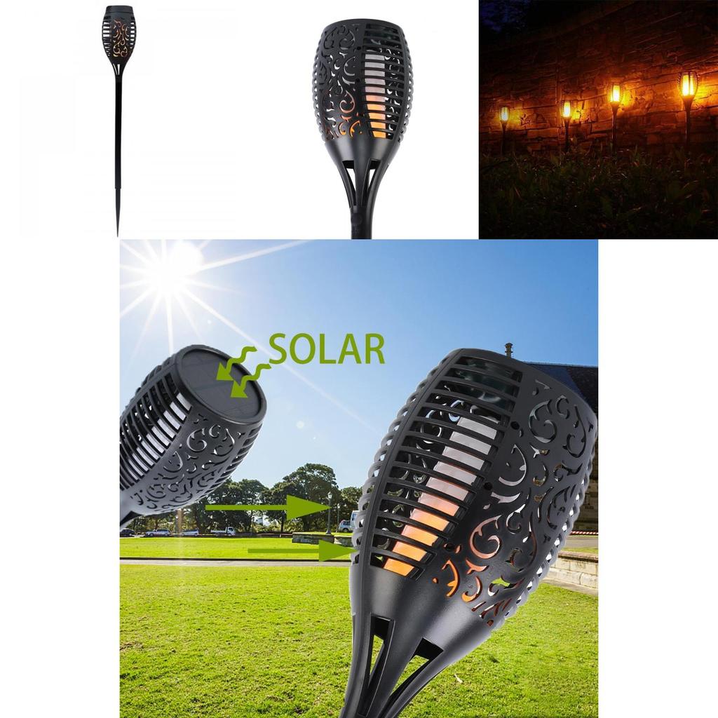 Elegant Solar Flame Torch Light With 12 Led Amber Glow Perfect For Outdoor Garden Decor