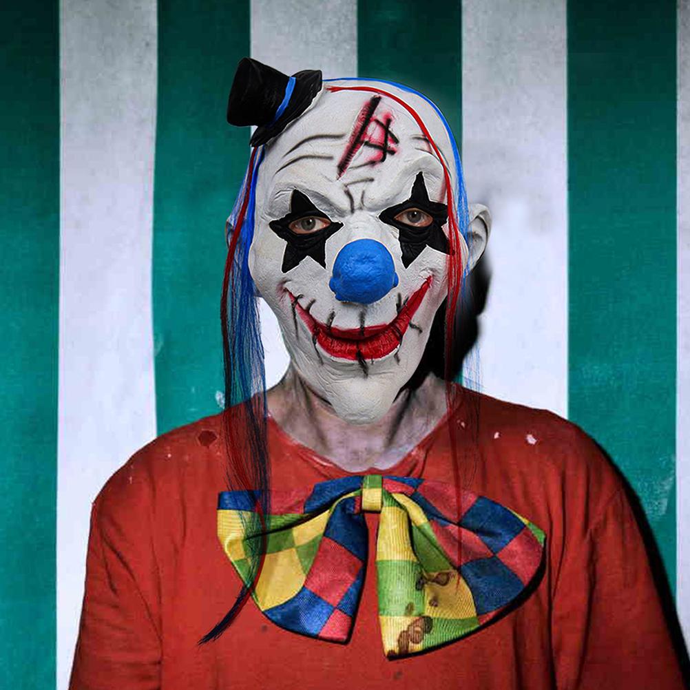 Halloween Clown Gesichtsbedeckung mit Haaren und Hut Horror Latex Gesichtsbedeckung für Erwachsene Halloween Kostümparty Requisiten