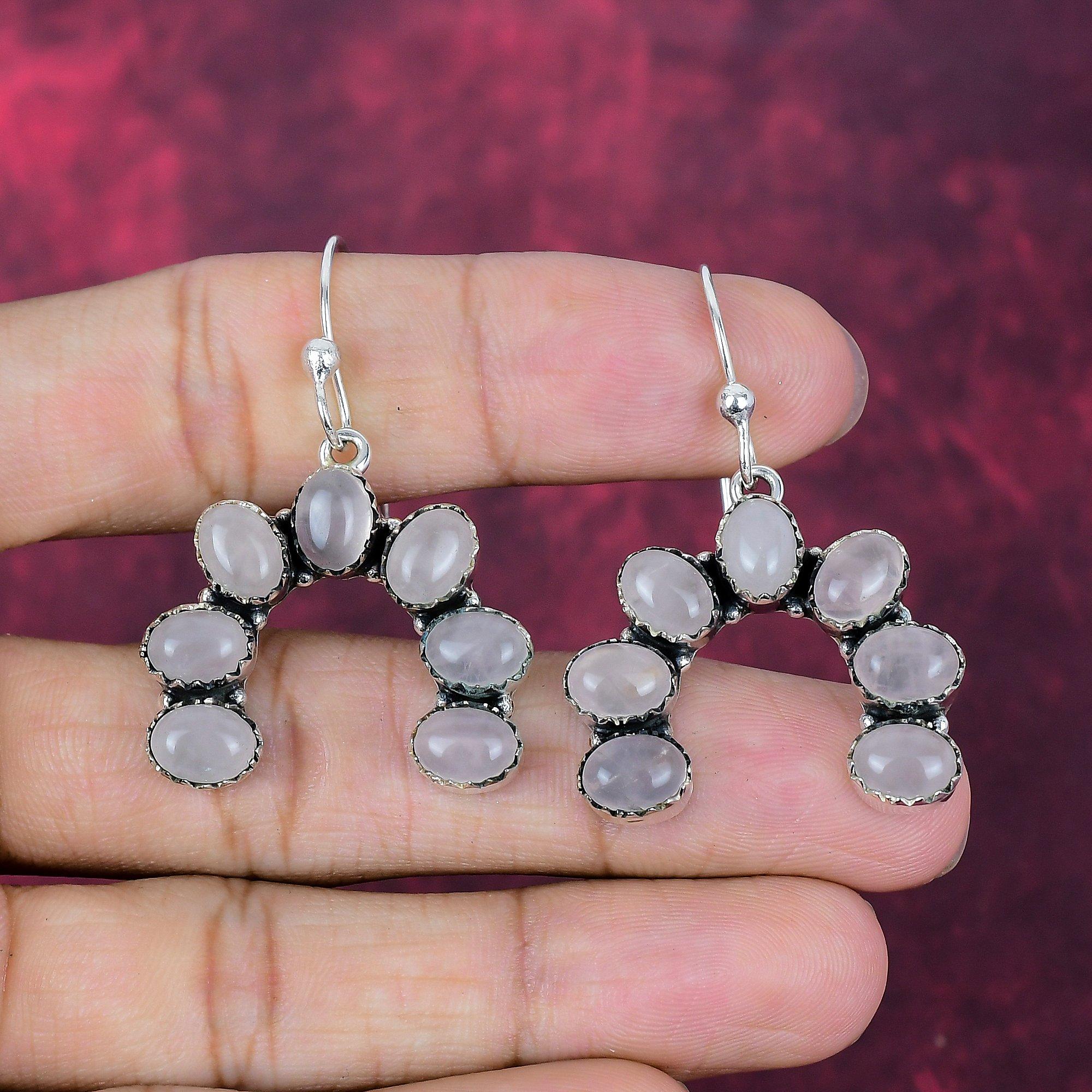 

Rose Quartz Gemstone 925 Sterling Silver Handmade Wonderful Jewelry Earrings, Gift for Introverted 1.85 Inches розовый