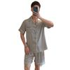 Men's Ice Silk Luxury Shorts & Short Sleeve Set - Korean Style for Teen Boys