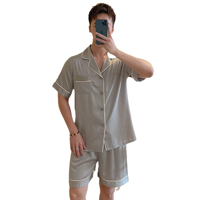Men's Ice Silk Luxury Shorts & Short Sleeve Set - Korean Style for Teen Boys