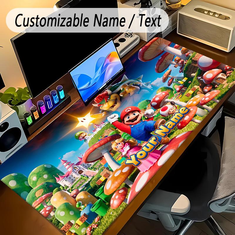 Large Mouse PadSuper Mario Custom Name Text Personalized Desk Mat Non Slip Gaming Pad