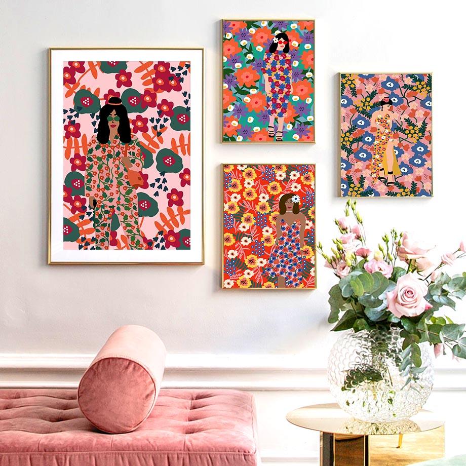 Colorful Abstract Girl Butterfly Flower Wall Art Canvas Painting Nordic Posters And Prints Wall Pictures For Living Room Decor No Frame