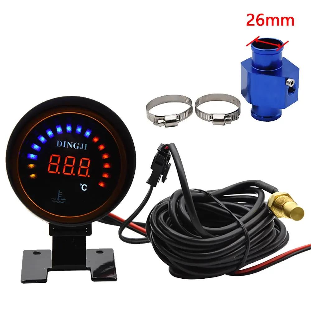 12V 24V LCD Digital Water Temp Gauge +26-40MM Adapter Joint Pipe Sensor with 10mm Temperature Sensor for Motorcycle Truck Meter