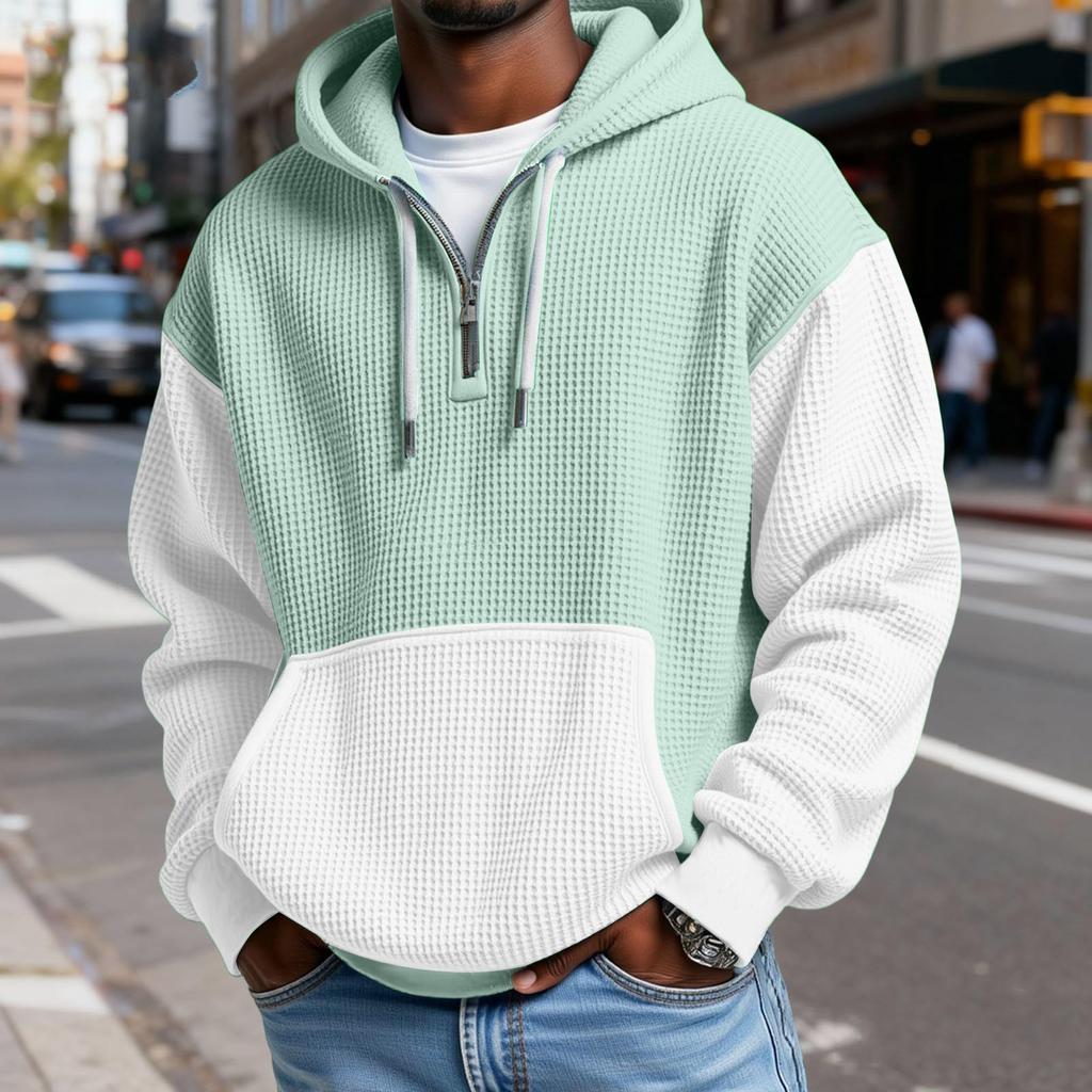 Heren Mode Trendy Halve Rits Capuchon Hoodie Pullover Verdikt Fleece Textuur