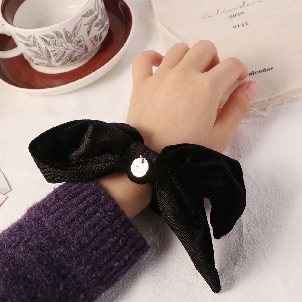French Style Women Hair Scrunchies Sweet Large Hair Ropes Velvet Bow Scrunchies  Hair Accessory