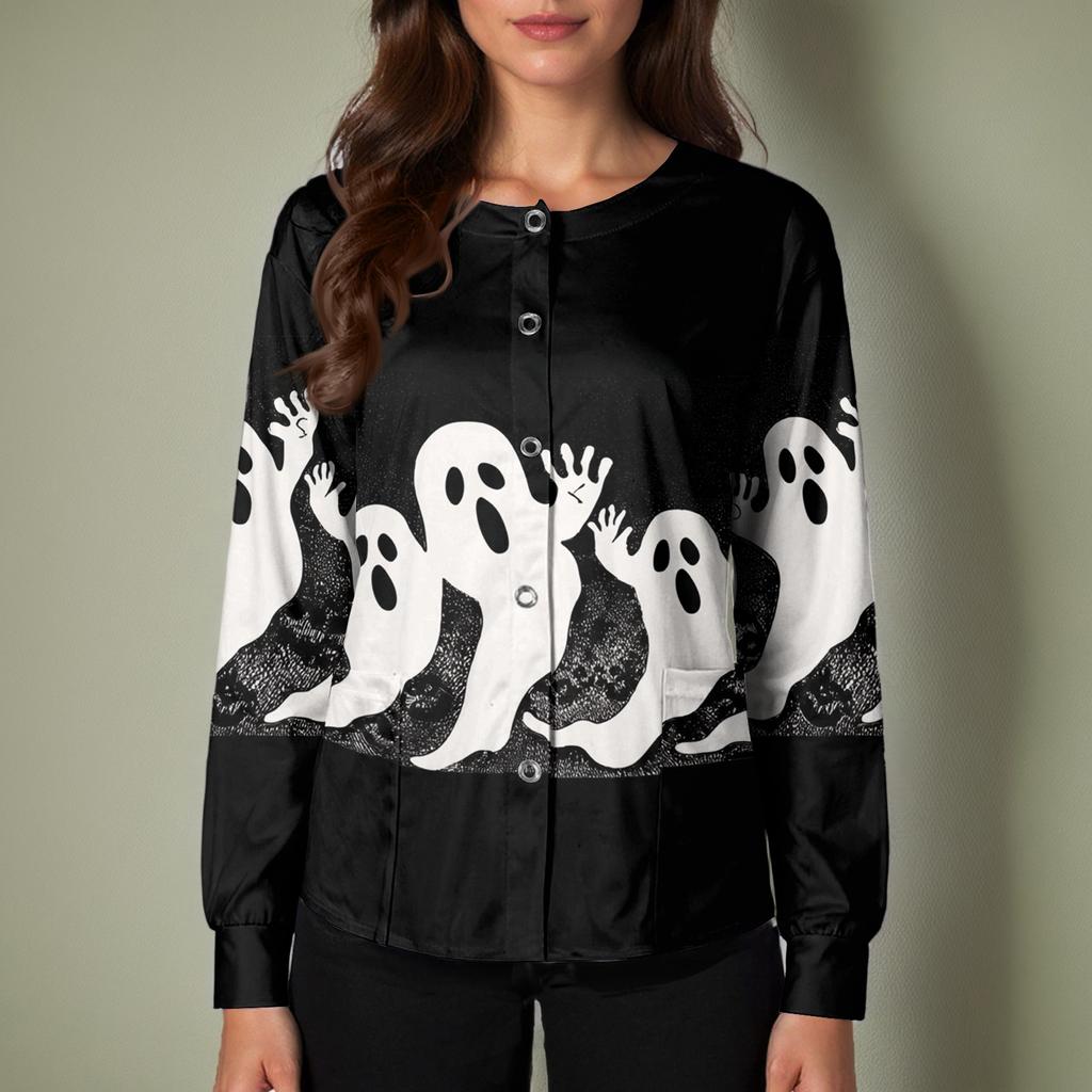Women's Casual Long Sleeve Single Breasted Halloween Print Costume Cardigan