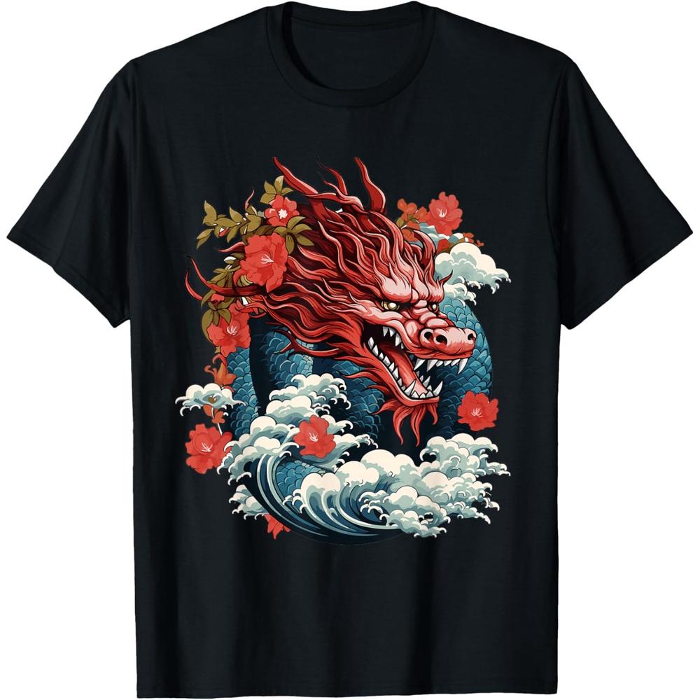 Asian Dragon Print T Shirt 4XL чёрный