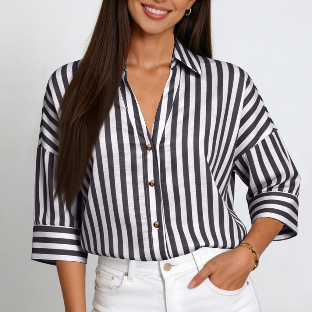 Camisa Feminina de Linho Colorida da Moda com Manga Larga e Confortável