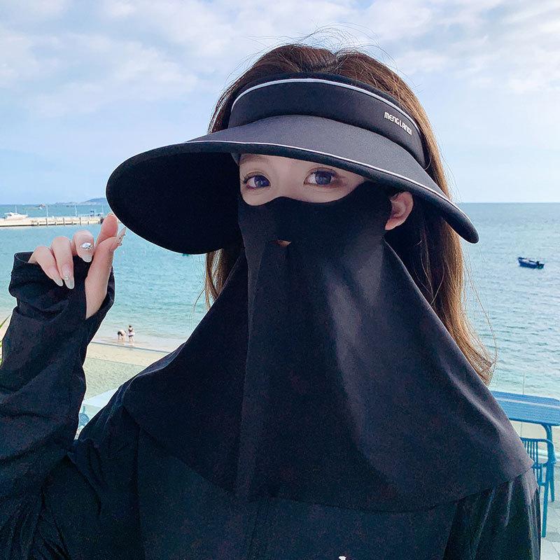 Sunscreen Empty Top Hat with Mask, Women's Full Face UV Protection, Driving Shading Veil, Neck Mask, Neck Protection Set.
