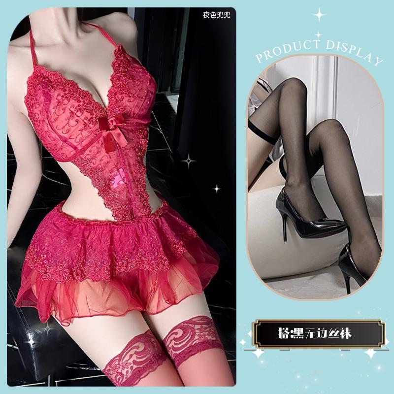 Sexy Lingerie Sexy Lace Open File One-piece Three-point Temptation Hot Pajama Skirt Uniform Suit Sexy Lingerie