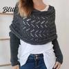 Double Sleeved Cardigan Scarf Sweater with Sleeves for Women Knitted Cable Wrap Shawl Casual Chic Oversized Shawl Shrugs Autumn Winter Retro Hollow