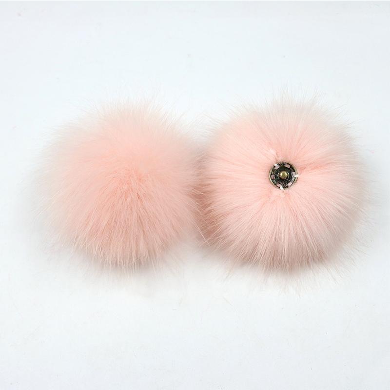 2Pcs Faux Fox Fur Pom-Pom for Hats DIY Crafts Hairball Hat Ball Pompom for Handicrafts with Press Button Toys Accessories