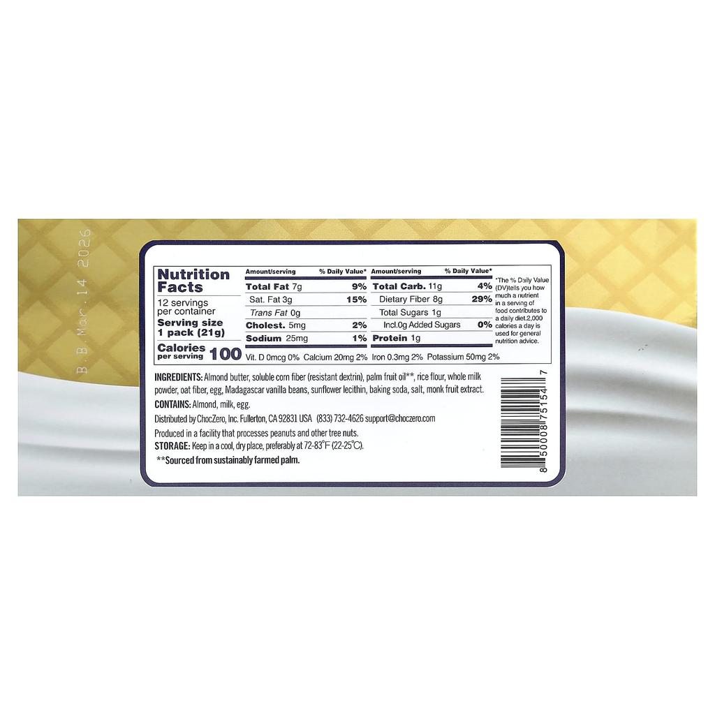 ChocZero, Premium Cookies, Golden Dunkies, Vanilla & Cream Cookies, Vanilla, 12 Pack, 0.75 oz (21 g) Each