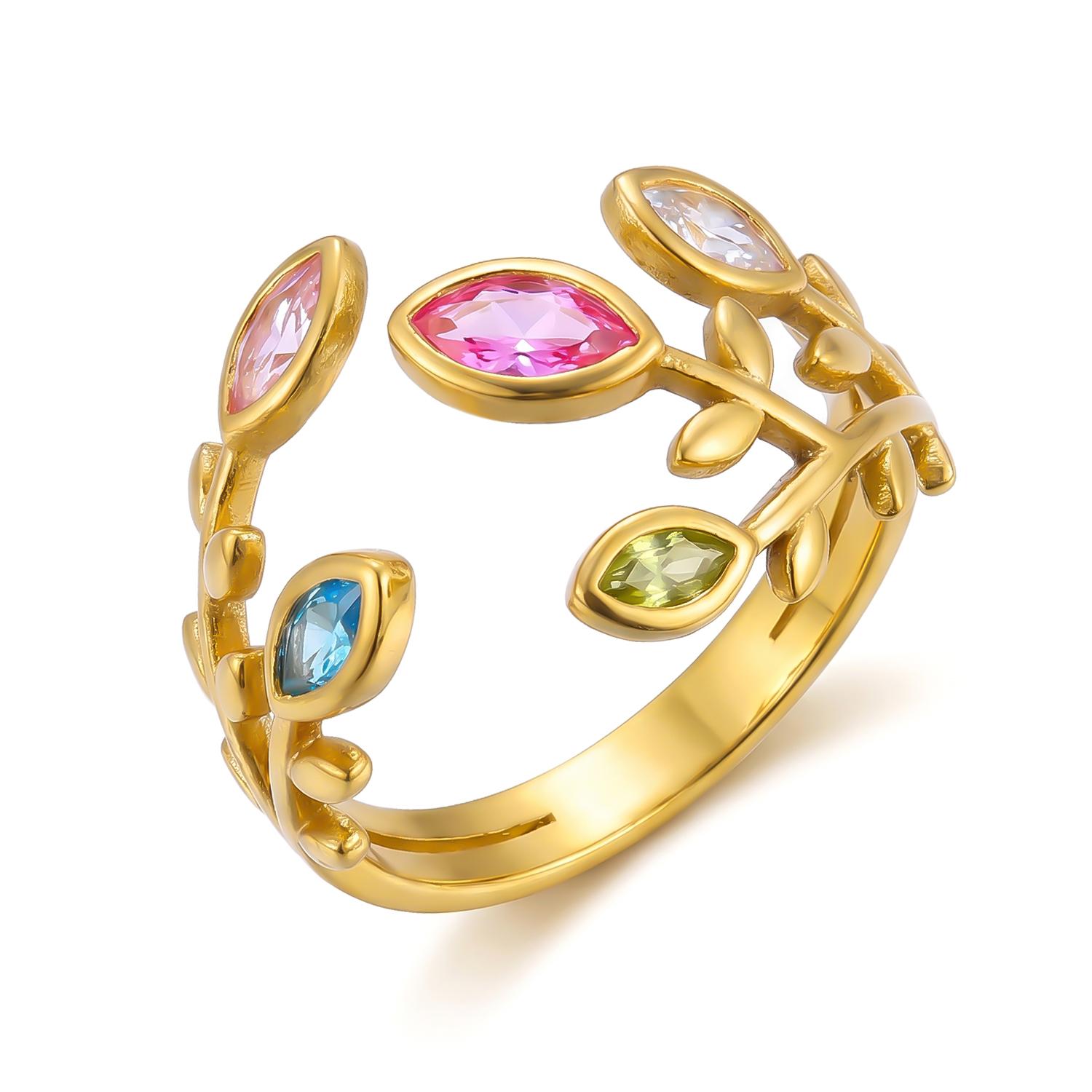 Stainless Steel White Dripping Oil Open Rings for Women Natural Stone Inlay Wide Band Stackable Rings Gold Plated Jewelry