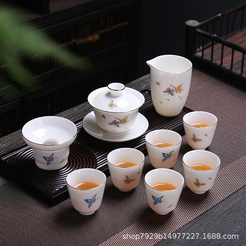 Dehua Yangzhi Jade White Porcelain Tea Set Kung Fu Tea Cup Business Event High-end Gift Box Set CustomizableLOGO