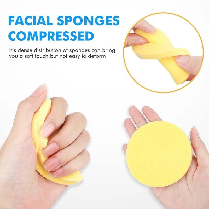 50pcs Compressed Facial Cleansing Sponge Face Washing Sponge Makeup Removal Sponge Pad Soft Sponge Exfoliating Round Puff