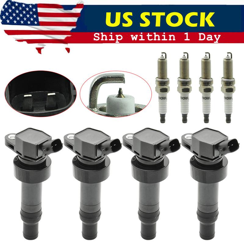 Pack of 4 Ignition Coil UF652 & 4 Iridium Spark Plug for 2011-2019 Kia Rio Soul Hyundai Accent Veloster Dodge Attitude 1.6L