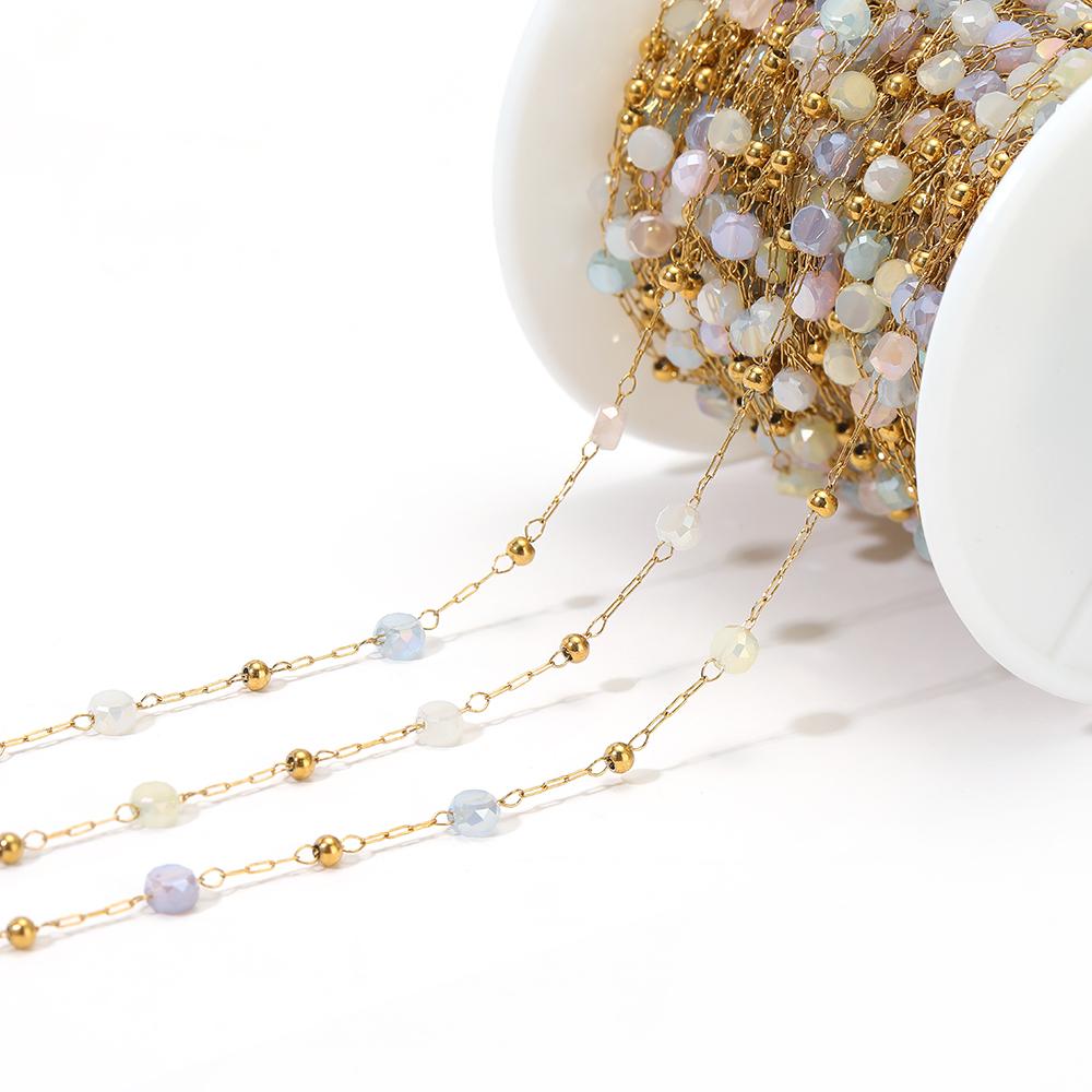 1 Meter Stainless Steel Vacuum Gold Beads Chains with 4mm Crystal Glass for DIY Necklace Findings Craft Bracelets Jewelry Making